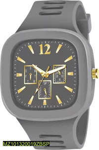 Grey Silicone Analogue Watch with 3 Sub-Dials for Men