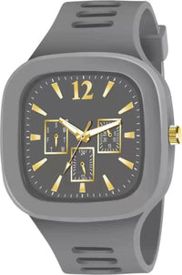 Grey Silicone Analogue Watch with 3 Sub-Dials for Men