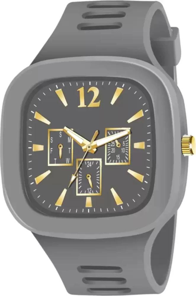 Grey Silicone Analogue Watch with 3 Sub-Dials for Men