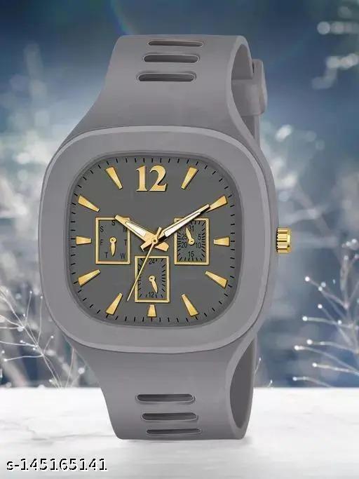 Grey Silicone Analogue Watch with 3 Sub-Dials for Men