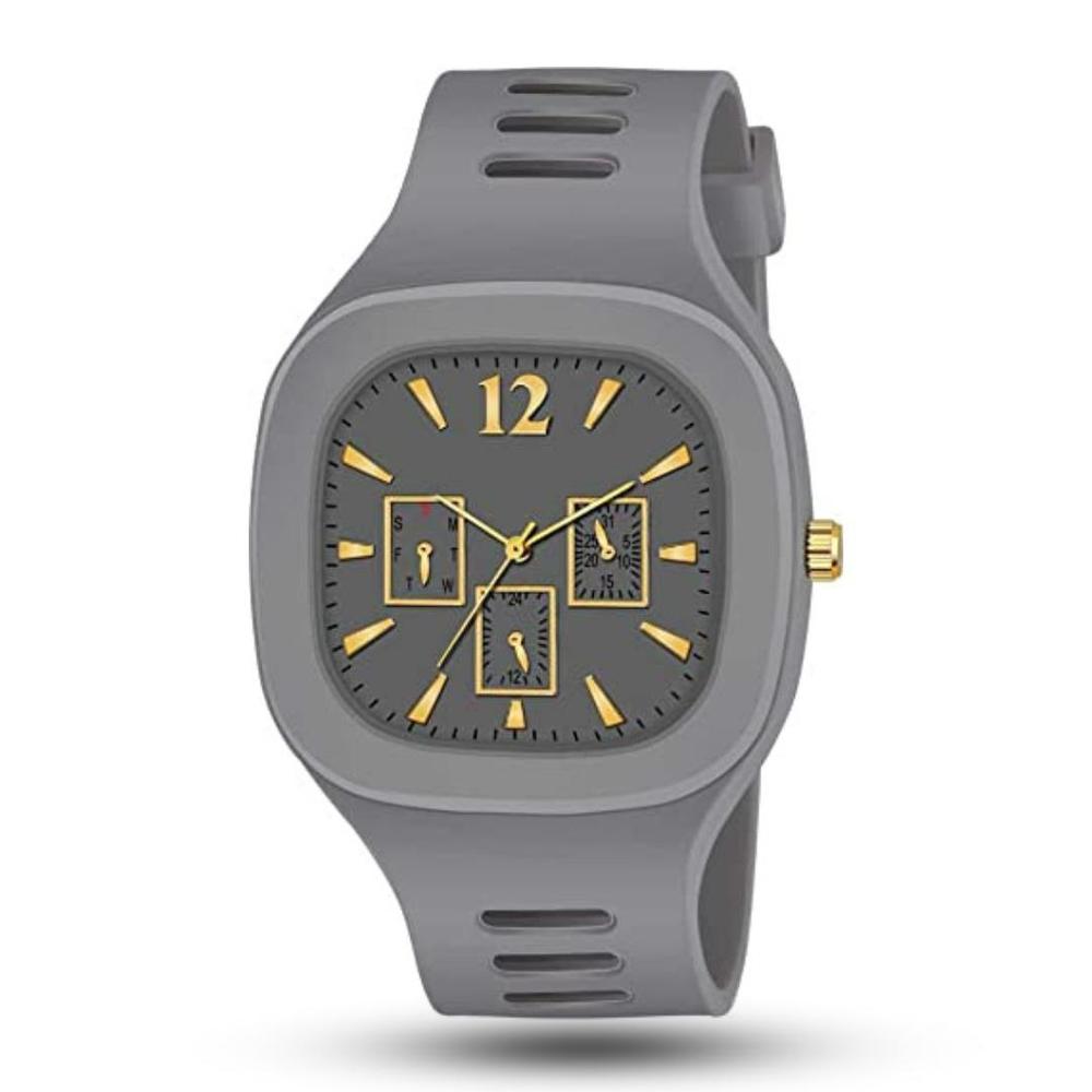 Grey Silicone Analogue Watch with 3 Sub-Dials for Men