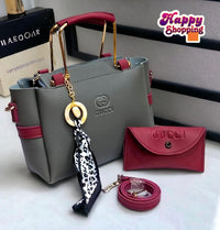 Gucci Women's Grey Maroon Handbag & Wallet Set
