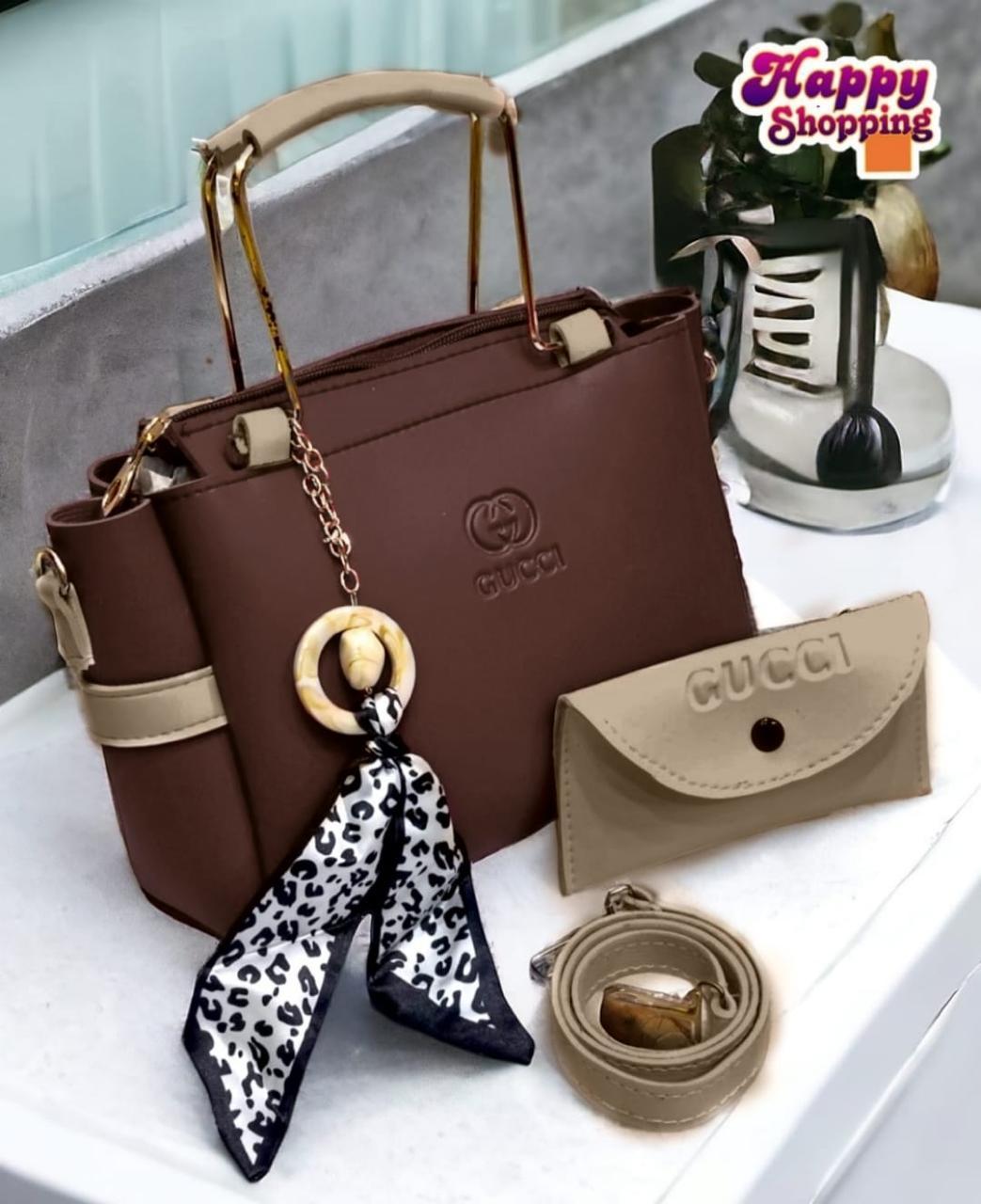 Gucci Women's Grey Maroon Handbag & Wallet Set