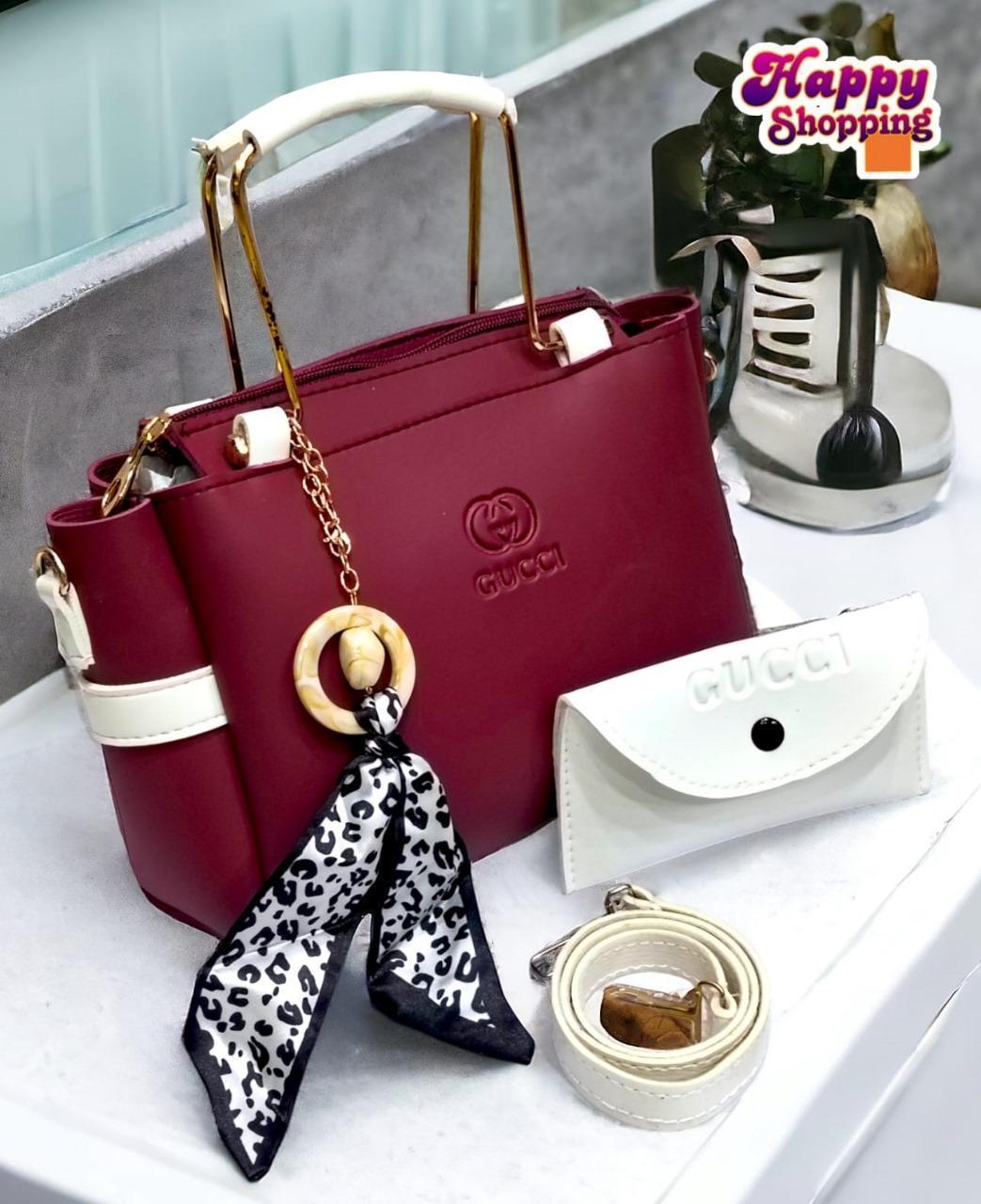 Gucci Women's Grey Maroon Handbag & Wallet Set