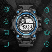 Men's Sports Watch Black Blue Water Resistant 24Hr Display