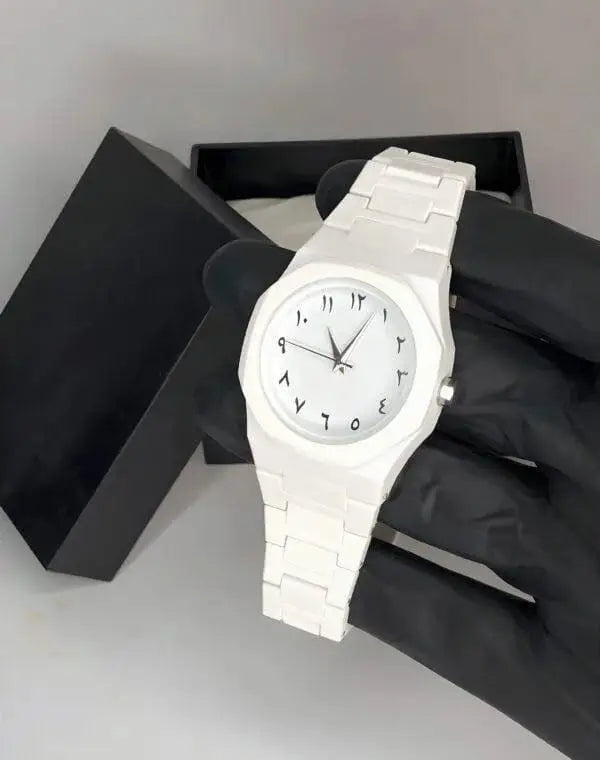 Men's Carbon Fiber White Arabic Aura Watch