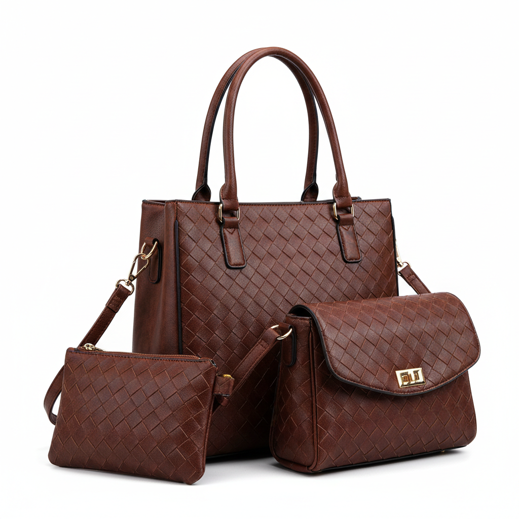 TBM 3-Piece Brown Rexine Handbag Set