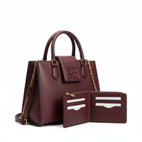 Maroon Black Handbag & Wallet Set