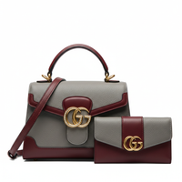 Gucci Women's Grey Maroon Handbag & Wallet Set