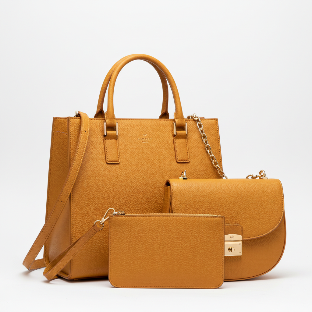 Mustard Leather 3-Piece Handbag Set