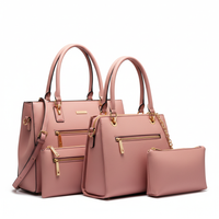 Women's Pink Rexine Handbag Set